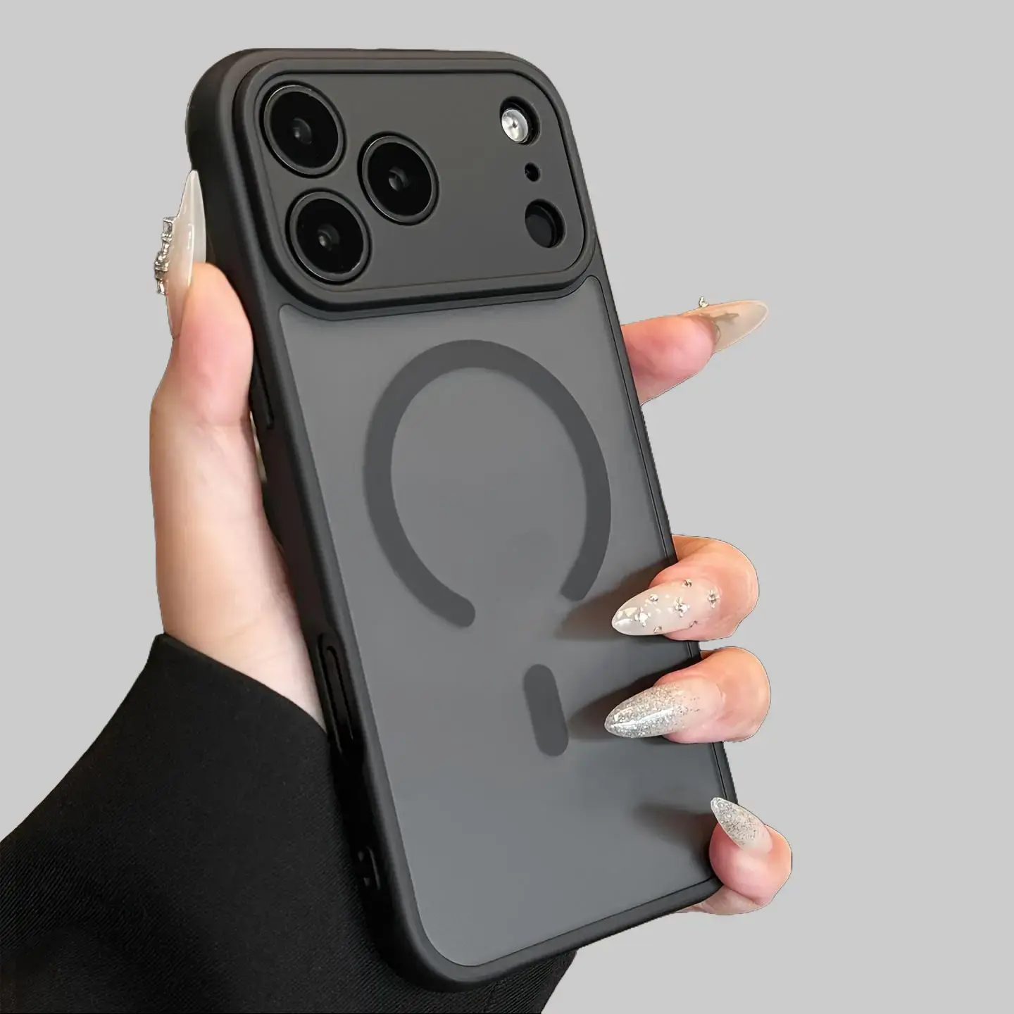 A stylish and durable matte phone case that supports wireless charging; compatible with iPhone 17 Pro Max, 16, 15, 14, 13, 12, 11 Pro, Plus, Air, and the Samsung Galaxy S series—featuring a comfortable, skin-friendly touch.