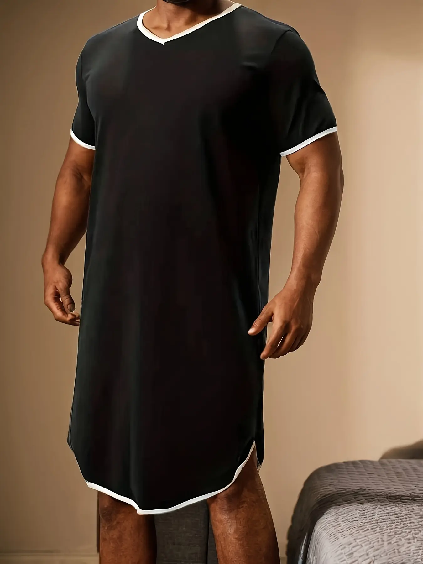 Men's Sleepwear Short Sleeve Round Neck Loose Fit Breathable Soft Knitted Fabric Comfortable Casual Homewear Night Sleepwear for Spring Summer Fall Winter