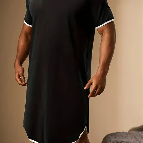 Men's Sleepwear Short Sleeve Round Neck Loose Fit Breathable Soft Knitted Fabric Comfortable Casual Homewear Night Sleepwear for Spring Summer Fall Winter