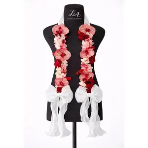 Custom Pink & Red Floral Graduation Sach/Stole with a bow.