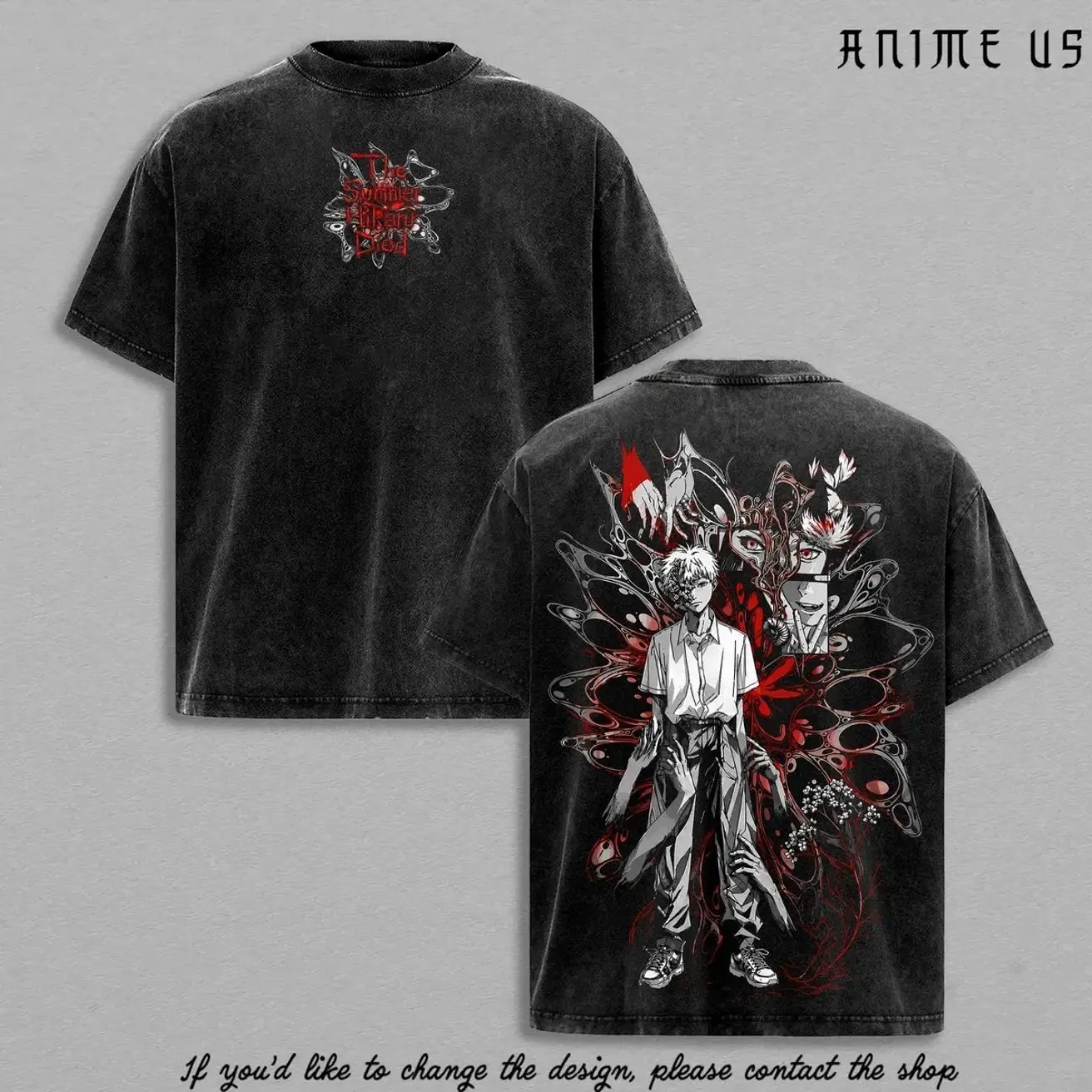 The Summer Hikaru Died Vintage Washed Tee, Hikaru & Yoshiki Horror Manga Shirt, Dark Anime Aesthetic Graphic Tee, Psychological Horror Streetwear, Oversized Unisex Manga Shirt IJX