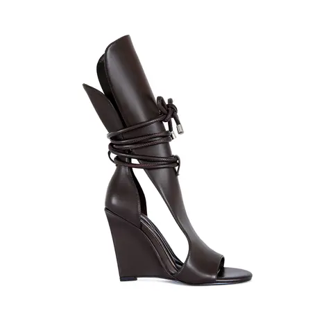 DOUMA-CHOCOLATE WRAP-AROUND WEDGE SANDAL BOOTIE