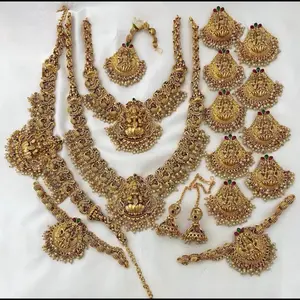 Bridal Set Goldplated Traditional Indian Jewelry with Intricate Design and Red Gemstones for Special Occasions
