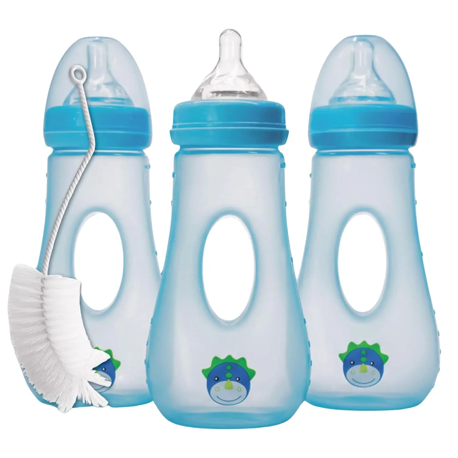 Unisex Anti-Colic BPA-Free Baby Bottles Set Pack (0-3 Years), 8 oz Wide Neck with Medium Flow Silicone Nipples, Bottle Brush Included, Blue 3-Count (Pack of 1)