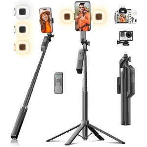 Selfie stick phone tripod-71 inch tall cell phone holder with detachable wireless remote and 2 LED lights for recording, video and picture, phone stand for iPhone, Android, camera & GoPro