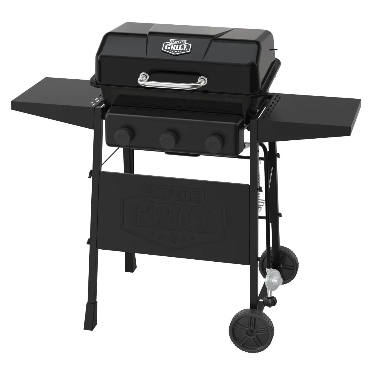 3-Burner Propane Gas Grill with Wheels and Side Shelves, Black