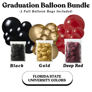 Graduation Balloon Bundle -  Florida State University Colors Black, Chrome Gold, Deep Red - Sizes 5"- 12"- 18"
