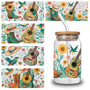 5 Sheets Folk Art UV DTF Stickers Hopeful Quotes Peonies Waterproof Rub on Transfers funny stickers Plastic Self-Adhesive Labels Home Winter Landscape Canvas Posters