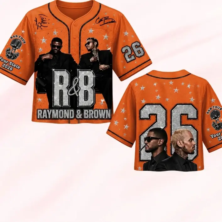 Raymond & Brown R&B Music Art 2026 Crop Baseball Jersey, Breathable Mesh V-Neck Shirt, All-Over Sublimation Print, Concert Streetwear for Women
