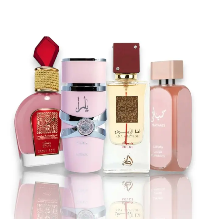 Lattafa Women's Bundle | Yara + Ana Abiyedh Rouge + Hayaati Florence + Candy Rose | Women's Fragrance | 100 ML - 3.4 OZ | Eau De Parfum |
