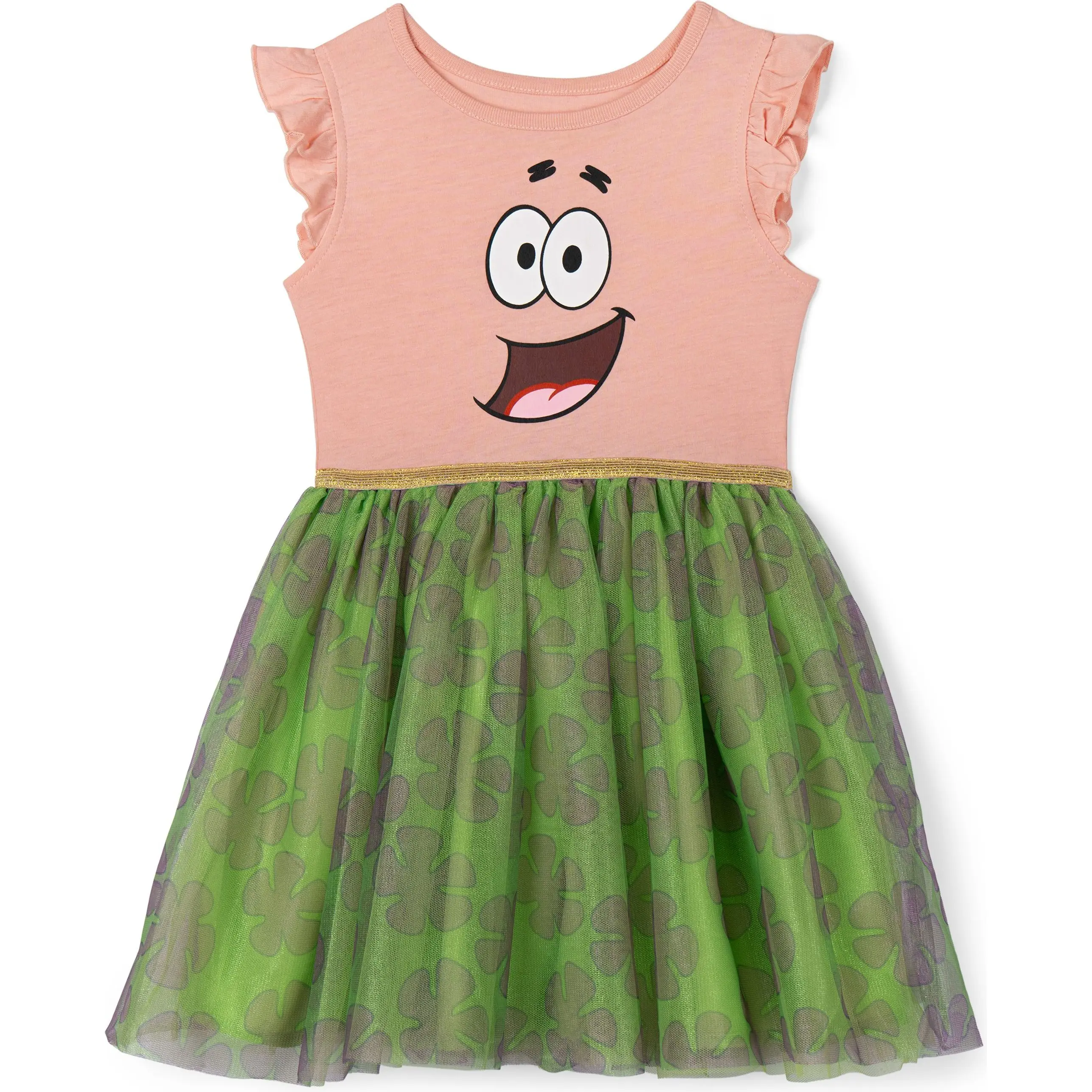 SpongeBob SquarePants Patrick Girls' Ruffle Tulle Costume One Piece with Allover Print Graphic Pink Green Toddler to Big Kid