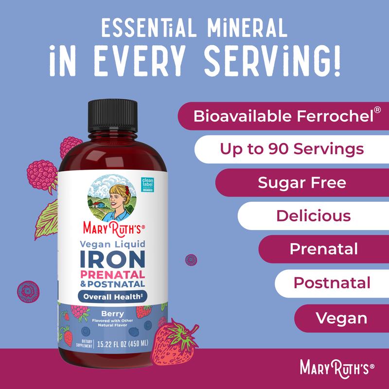 MaryRuth's Prenatal & Posnatal Liquid Iron - Liquid Iron Supplement for Pregnant & Lactating - Immune Support - Sugar Free - Vegan - 15.22 Fl Oz