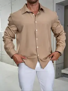 Men's Plus Size Shirt, Formal Button Style, Casual Button Down, Suitable for Business & Casual Wear, Long Sleeve, Spring & Fall Fashion
