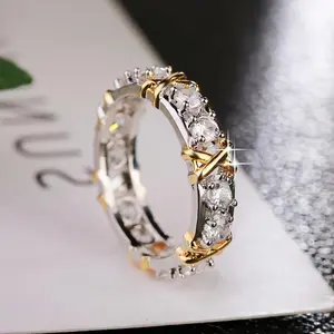 Moissanite Synthetic X Cross Ring Hypoallergenic D Color VVS1 Eternity Band for Men&Women Birthday Gift Mother's Day Engagement Wedding Party Fine Jewelry
