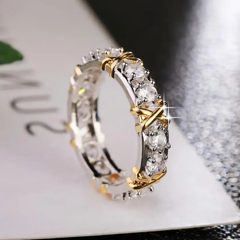 Moissanite Synthetic X Cross Ring Hypoallergenic D Color VVS1 Eternity Band for Men&Women Birthday Gift Mother's Day Engagement Wedding Party Fine Jew