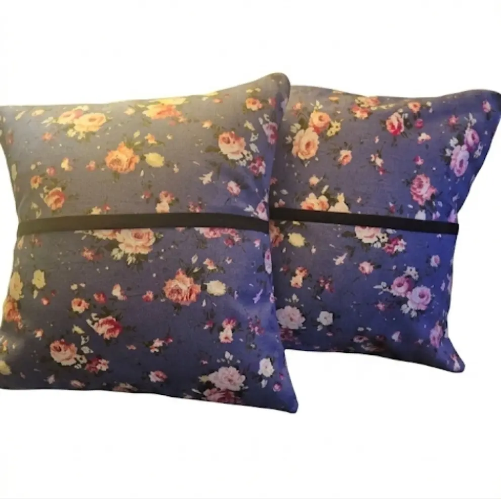 Navy Blue Floral Pocket Throw Pillow (set)