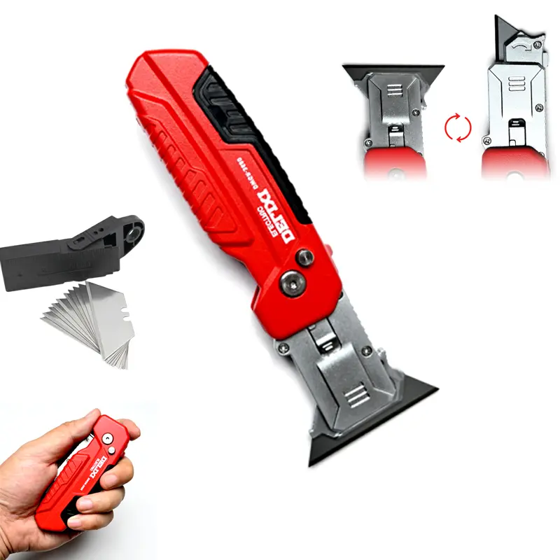Cosyloft 2-in-1 Utility Knife Scraper - Folding Heavy-Duty Zinc Alloy Body, Retractable 4 cm EDC Tool with Blade Storage, EDC Tools and Gadgets for Home, Office,Warehouse,Home DIYers