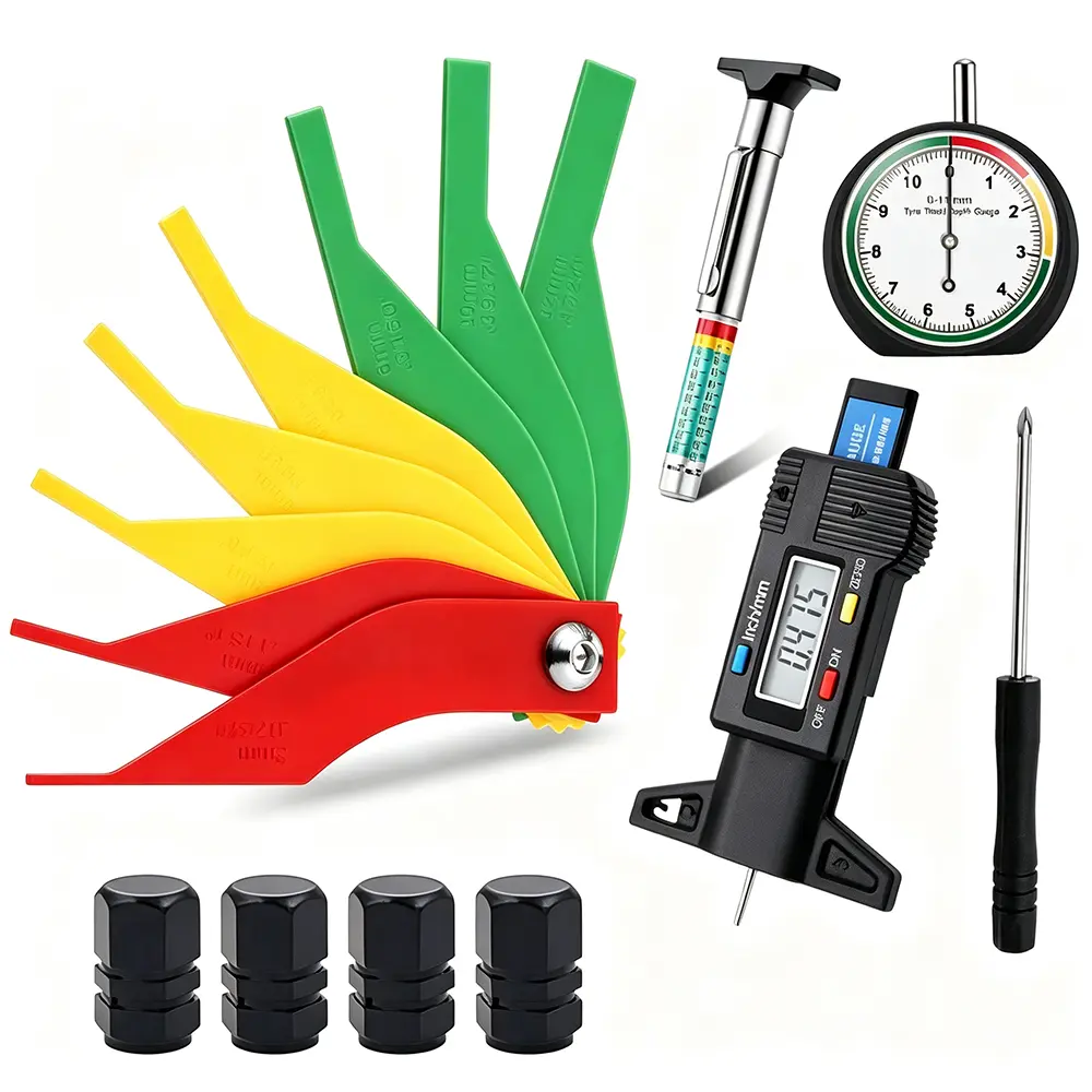 9Pcs Tire Tread Depth Gauge & Brake Lining Gauge Set, Digital Tire Depth Gauge with Fraction Conversion, for Tread Depth, Brake Shoe and Pad Wear - Home Improvement.