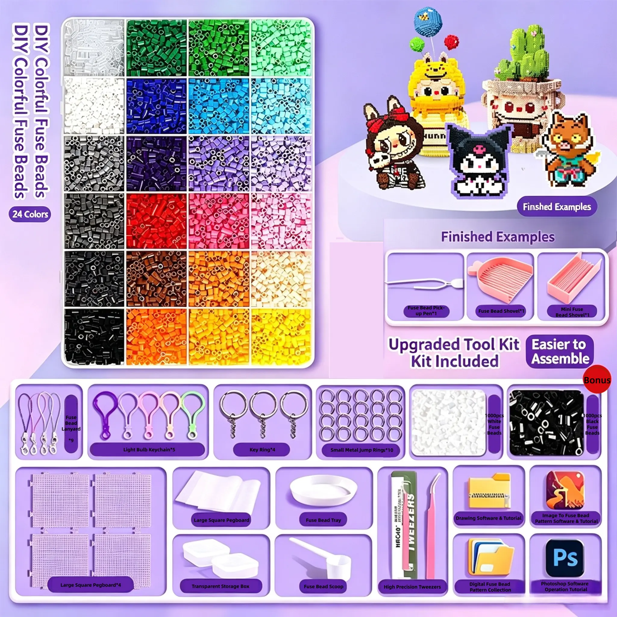 Complete MARD Fuse Beads Kit, 2.6mm Mini Melty Fusion Beads DIY Tool Set, 3D Perler Beads Craft Supplies Storage Box For Handmade Creation