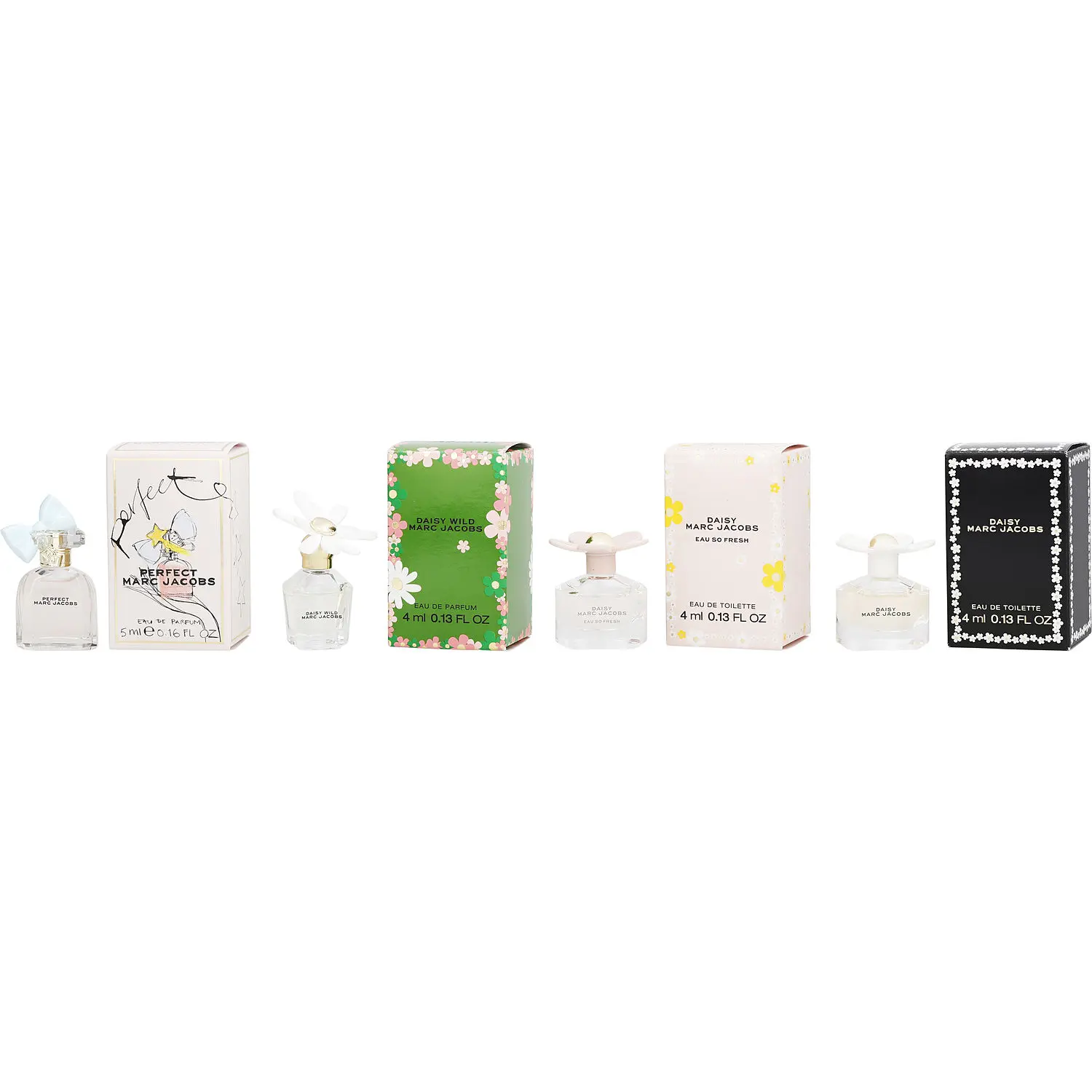 Marc Jacobs Variety Set-4 Piece Variety With Daisy Edt Spray 0.13 Oz & Daisy Eau So Fresh Edt Spray 0.13 Oz & Daisy Wild Eau De Parfum Spray 0.13 Oz & Perfect Eau De Parfum Spray 0.16 Oz For Women