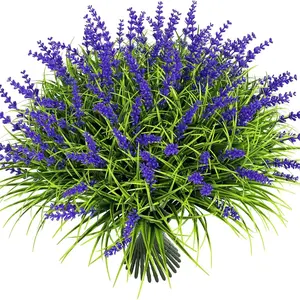 Artificial Plants Flowers Outdoor, 24 Bundles UV Resistant Faux Lavender, Monkey Grass for Garden, Porch, Window, Patio Decor, Decorative Fake Plant, Artificial Floral Plant, Artificial Lavender Bouquet