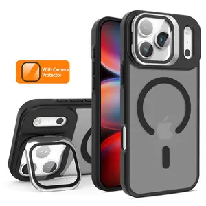 LensGuard for iPhone 17 16 15 14 13 12  Magnetic Case ,with Camera Cover Stand [Fit for Magsafe] Military Grade Shockproof  Matte Magnetic Phone Case ,Built-in Stash Stand, Matte Scratch-Resistant Back Cover Shockproof Phone Case