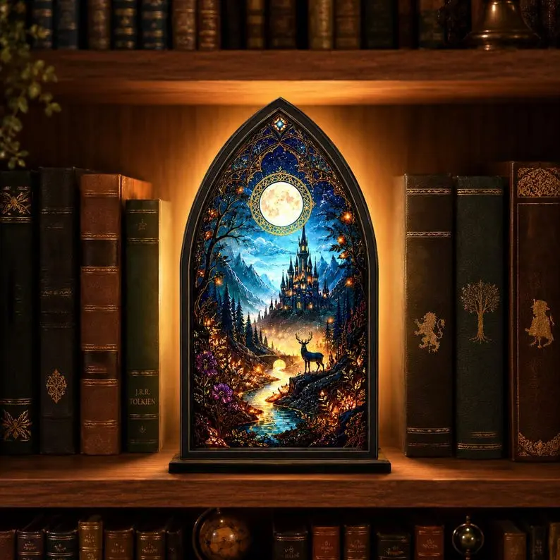 Fantasy Book Nook with Candle, Lighted Book Nook, Velaris Night Court Book Nook , Acotar Book Nook, Fantasy Bookshelf Insert, Book Lover Gift, Reader Gift