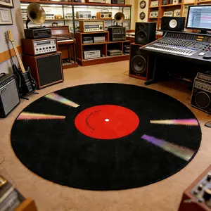 Vintage Creative Classic Round Vinyl Record Carpet Mat, Artistic Atmosphere Fashion Trendy Simple Luxury Washable Easy Clean Rug, Vintage Design Rug