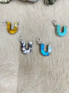 Handmade Horseshoe Sterling Silver Ice Blue Dahlia, Wild Horse, Kingman, Honey Dahlia Charms with Signed Nizhoni
