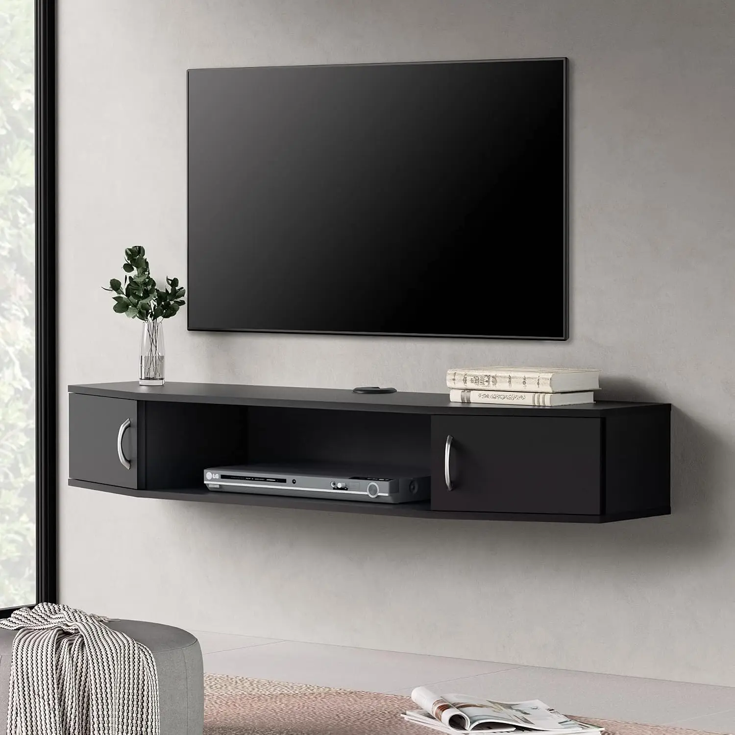 42" Wall-Mount Vintage French Country Wooden Media Console Shelf - Hidden Doors, Cable Holes, 55lbs Support, Assembly Required Entertainment Center (Vintage Wooden TV Stands & Multimedia Centres, Wall-Mount TV Stands & Multimedia Centres)