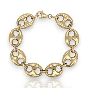 Puffed Mariner Anchor Link Chain Bracelet - 10K Yellow Gold - Hollow