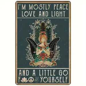 Vintage Tin Sign, Yoga Lady Pattern Metal Sign, Wall Decor for Home Garden Yard, Garden Decoration Supplies