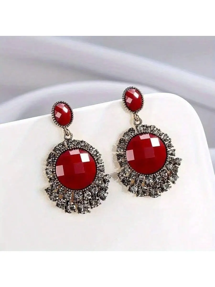 Retro Black Crystal Drop Earrings for Women, High-End Vintage Design Jewelry, Ideal for Party & Daily Wear, Easter Gift, Female, High-End Design, Elegant, Women's Easter Gift, 1 Pair, Metal Coating, No Warning Applicable