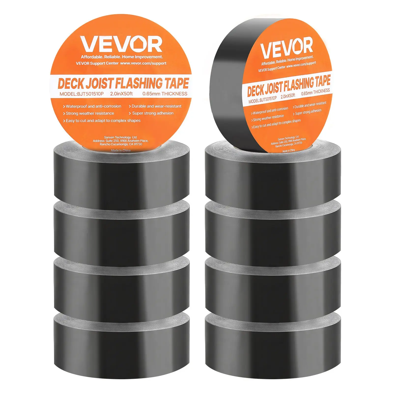 VEVOR 10-Pack 2 inch Self-Adhering Rubber Deck Joist Tape, 50ft Weather-Resistant Flashing Tape with Waterproof Sealant for Wood Decks, House Leak Repair, Butyl Rubber