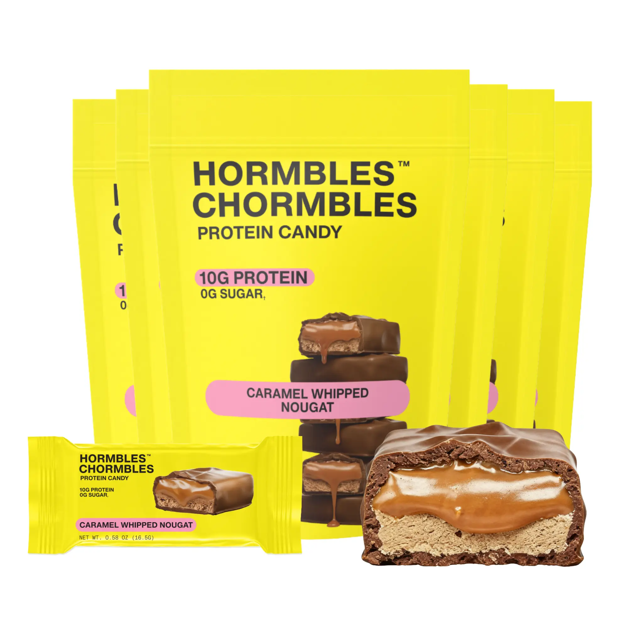Hormbles Chormbles Protein Candy Minis - Caramel Whipped Nougat (10g Protein, 0g Sugar, Keto Friendly) - 6 Bags / 36 Minis