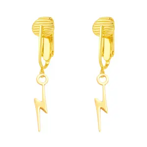 Gold Lightning Bolt Clip On Dangling Earrings