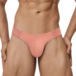 Men's High-Cut Briefs - Solid Color Block, Ribbed Cotton, Low-Rise, Butt-Lifting  Orange men's underwear