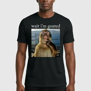 [PeakPro T-shirt]-Cotton Wait I'm Goated Funny Thinking Monkey Meme Brainrot Gift T-Shirt for Guys Gals and Teens Vintage Vibes Graphic Tee Streetwear TikTokFashion