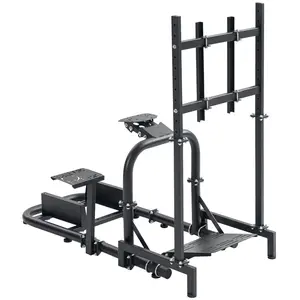 Supllueer Round Tube Racing Sim Cockpit Stand with TV Stand Fits for G25 G27 G29 G920 G923 T300RS GT Not Included Steering Wheel Pedal Shifter and Seat
