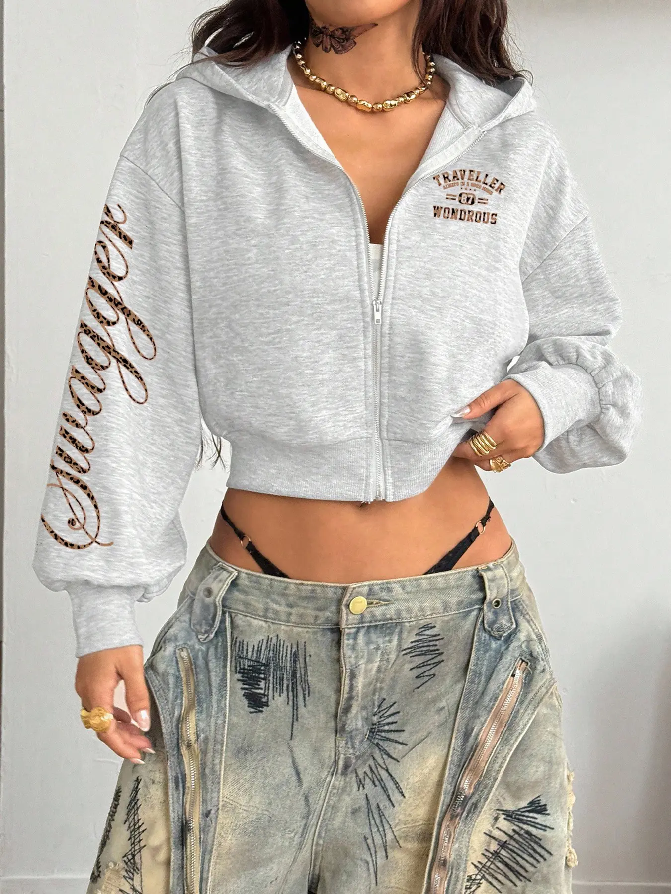 Women's Zipper Hooded Short Jacket, Fashion Casual Warm Fleece Lined Coat, Long Sleeve Outerwear for Daily, Street Style Party Wear