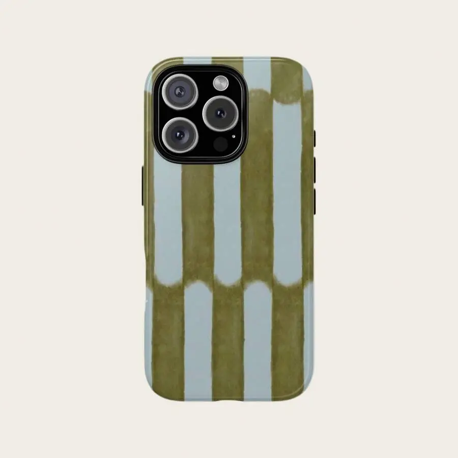 Watercolor Striped TPU Smartphone Case - Blue & Olive Green, Stylish Shockproof Casing with Magnetic Camera Protection for Multiple iPhone Models (17,16,15,14,13,12,11 Pro Max Spring Edition), Devices Accessory for TikTok Shop Back to School