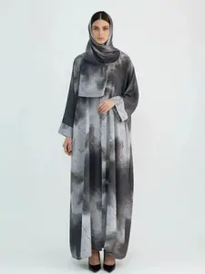 New Muslim Tie-Dye Robe Set with Headscarf, Long Sleeve Casual Fashion, Includes Pockets, Perfect for Ramadan, Abaya Hijab Set, Islamic Clothing, Match Style Set, Casual Matching Sets