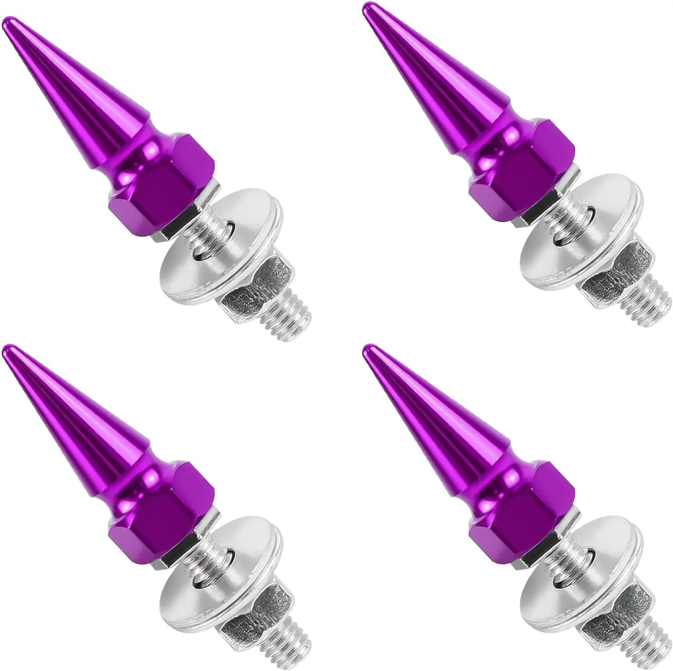 4PCS Car License Plate Screws, Spike Shape Anti-Theft License Plate Bolts Fasteners for Cars, Aluminum Decorative Screws for Vehicle Tag Frame, Motorcycle Truck Car Accessories (Purple)