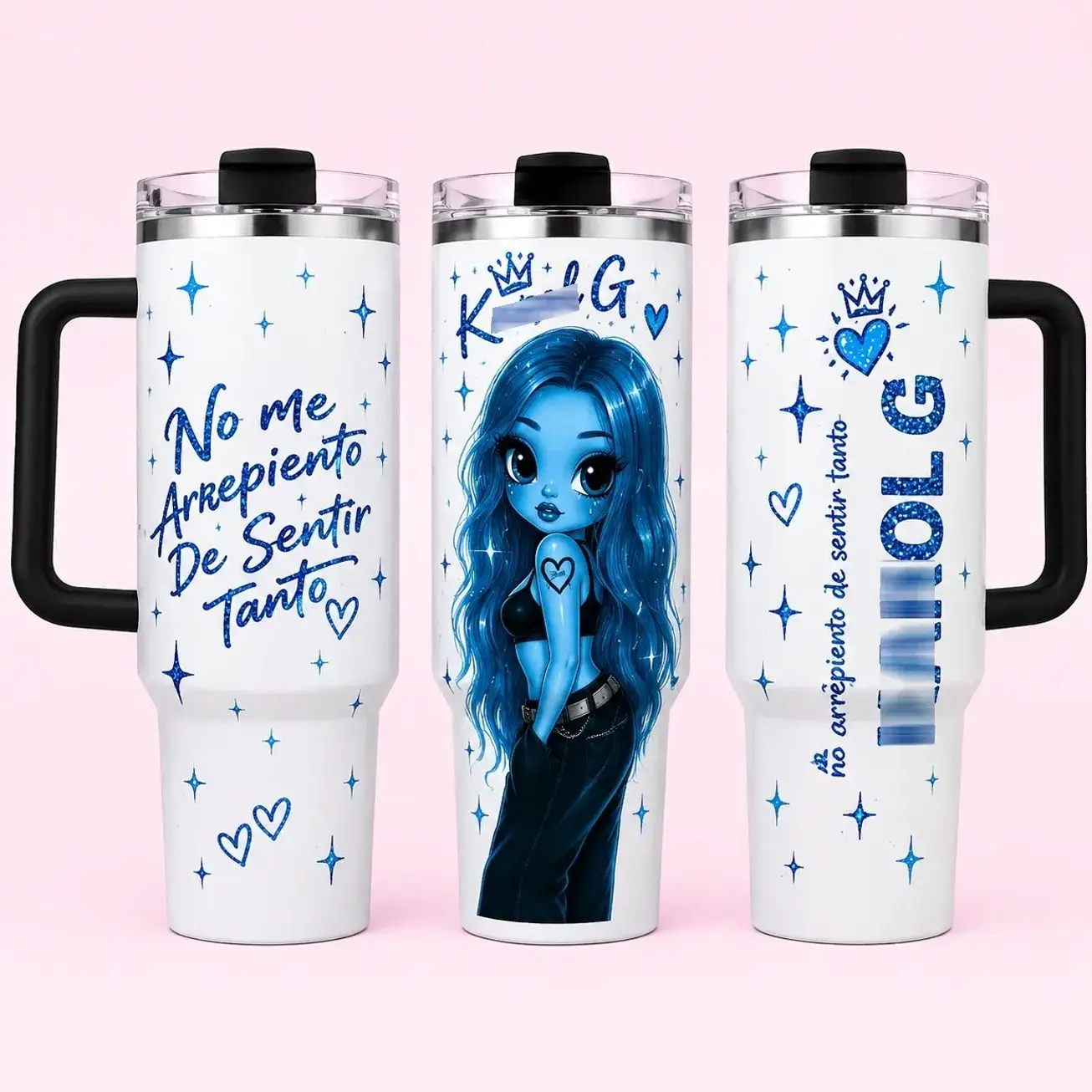 Vintage No Me Arrepiento de Sentir Tanto Tumbler Cup, Blue Cartoon Singer Inspired Tumbler, 40oz 30oz 20oz Insulated Stainless Steel Travel Mug with Straw, Glitter Fan Gift, Concert Drinkware, Birthday Gift