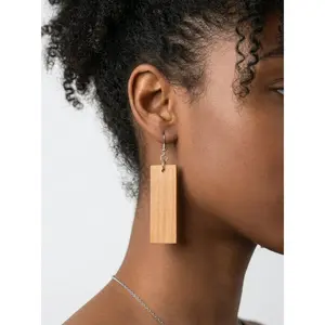 Beech Wood Rectangle Earrings