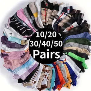 10/20/30/40/50 Pairs Random Cartoon Graffiti Pattern Versatile Comfy Breathable Ankle Socks For Women's