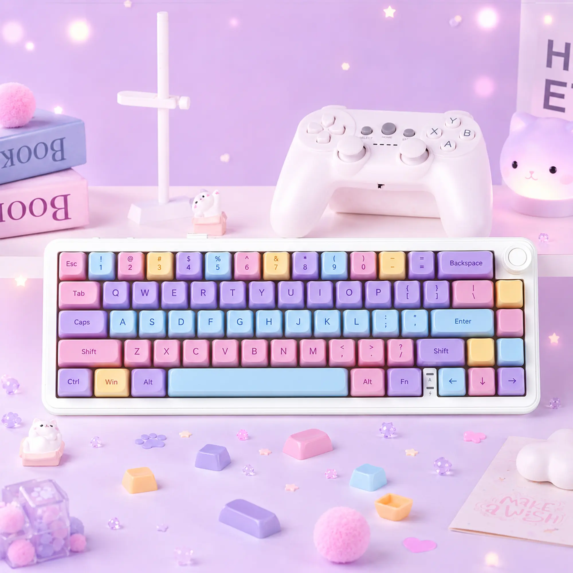 Womier Mao Profile Transparent Jelly Keycaps Set - Cat-Shaped Custom Keycaps Compatible with MX Switches Mechanical Keyboards