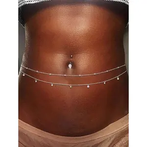 Multi-Layered Beaded Sexy Silver Gold Waist Chain Beads Belly Chain Crystal Stomach Chain Rhinestone Adjustable Bikini Waist Body Chain Belt Belly Jewelry Summer Beach Vacation Party Accessories For Women And Girls