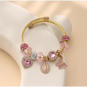 FringeFlutter Women's Pink Virgin Mary Bracelet | Trendy Adjustable Open-Cuff with Delicate Butterfly Charm, Perfect Gift for Family & Friends for Birthdays & Christmas