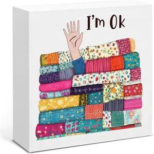 Funny Sewing Wooden Sign - Sewing Gifts for Quilters Craft Lover, Christmas for Mom Grandma, I'm Ok Home Table Desk